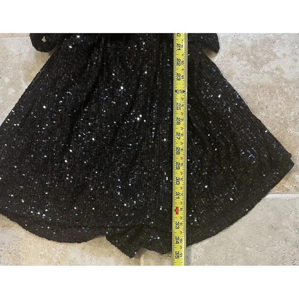 Free People Christa Sequin Long Sleeve Wrap Romper Black Size Lg Party Holiday